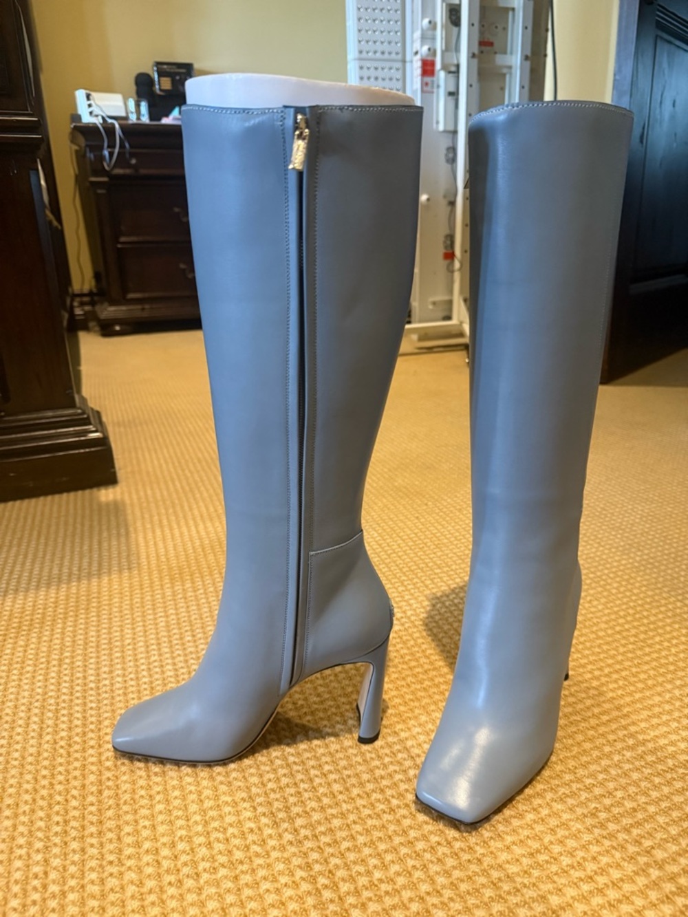 Jimmy Choo Dusty Blue Over-the-Knee Square-Toe Boots - Picture 2 of 6